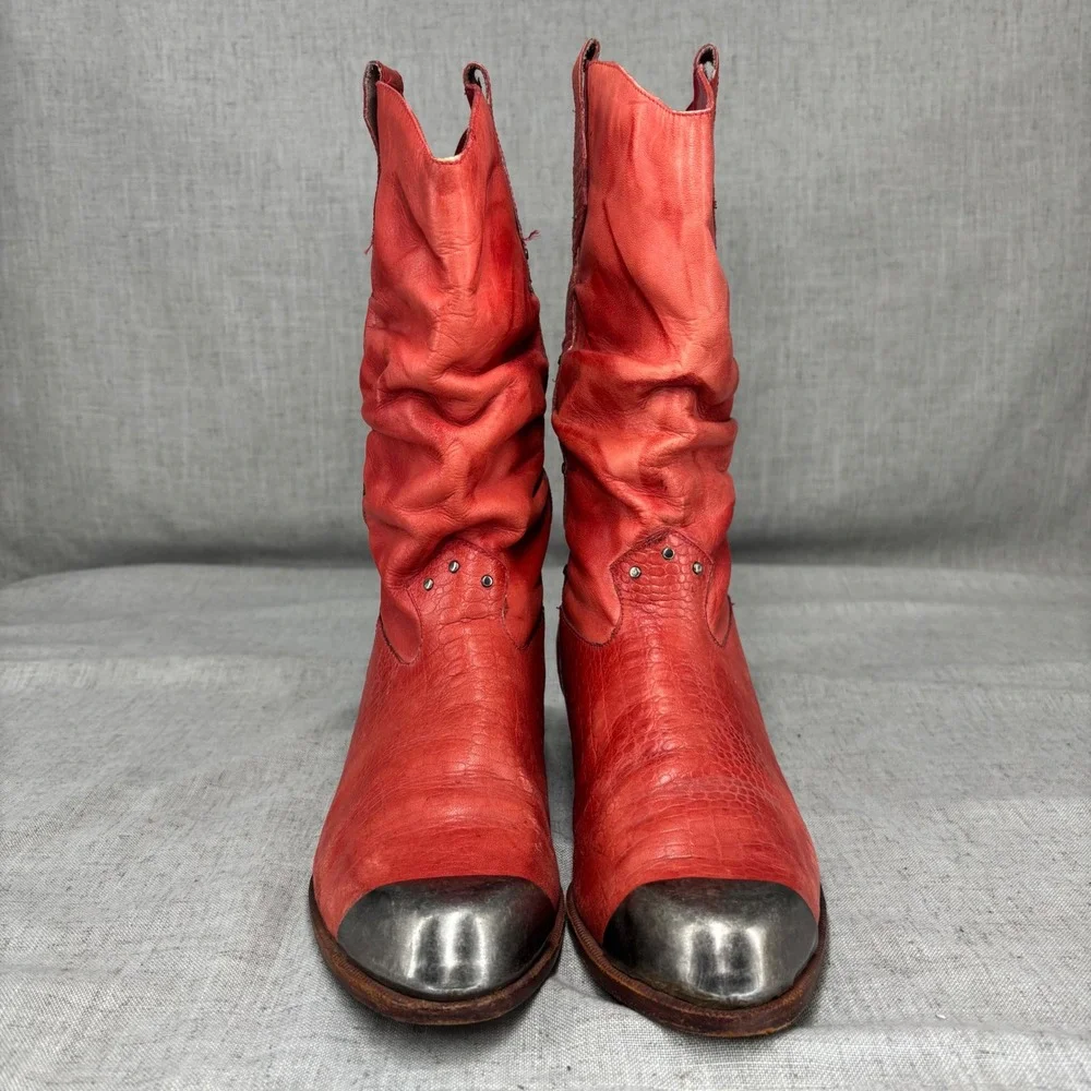 Vintage Paolo Fellicce Cowboy Boots Red Leather Slouchy Western Women's 9